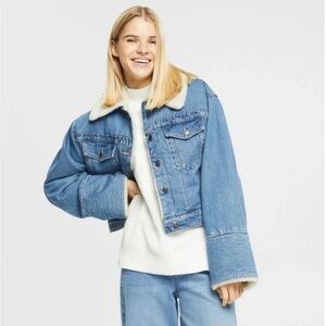 Esprit Denim Jacket with Sherpa Collar and Cuffs